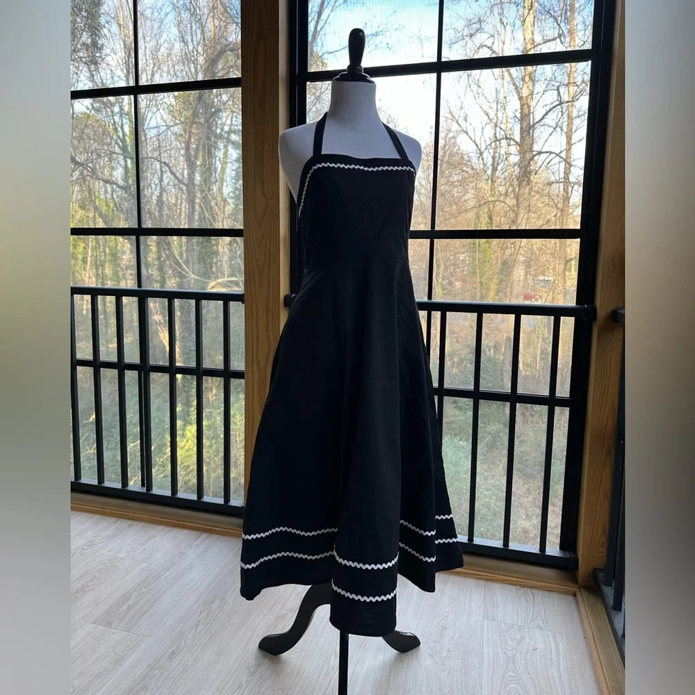 Cynthia Rowley Black Cotton Halter Sundress Circle Skirt RickRack Whimsigoth ~ M - Picture 15 of 15